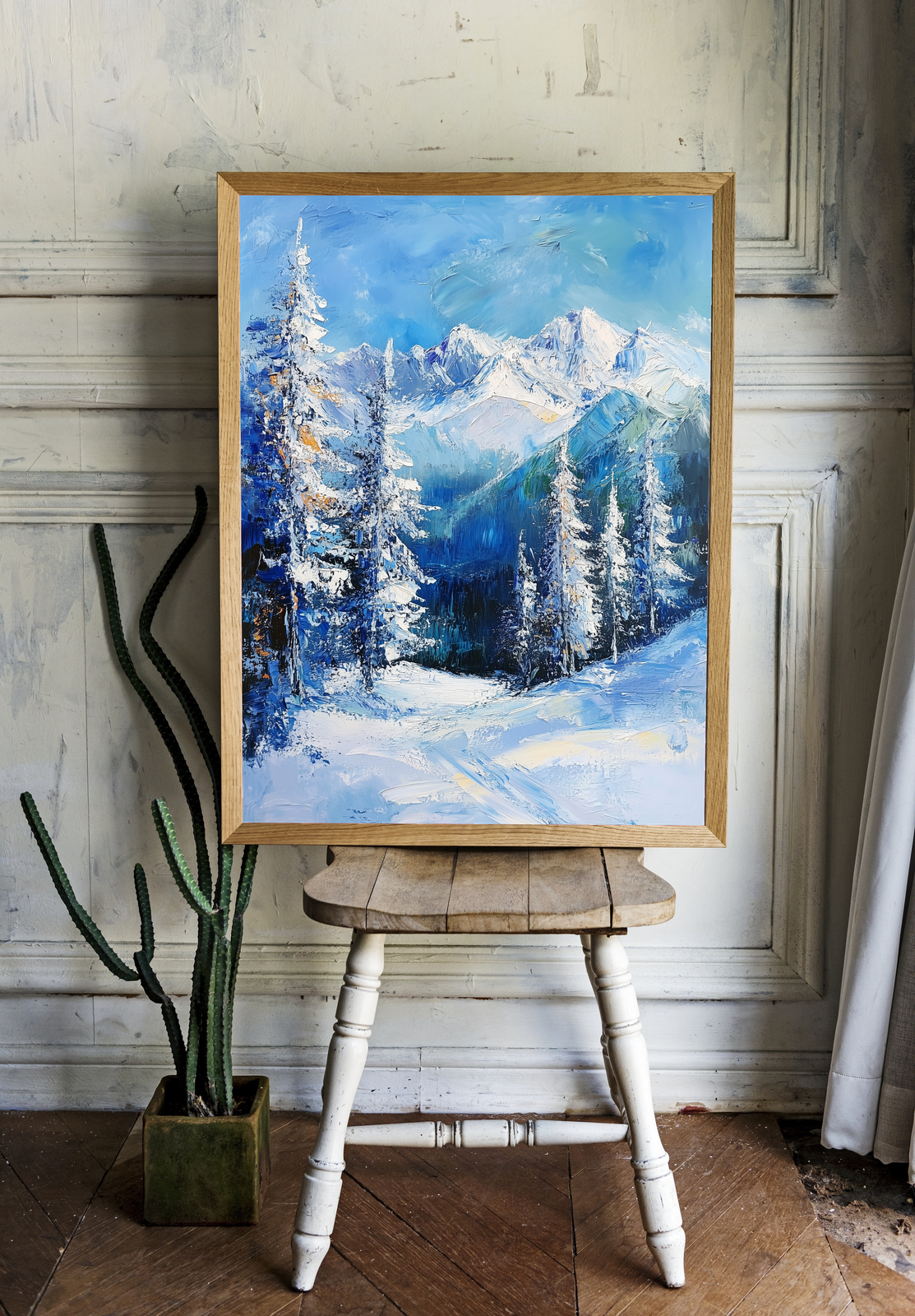 Постер "Зимний лес и горы" 40x50 без рамы