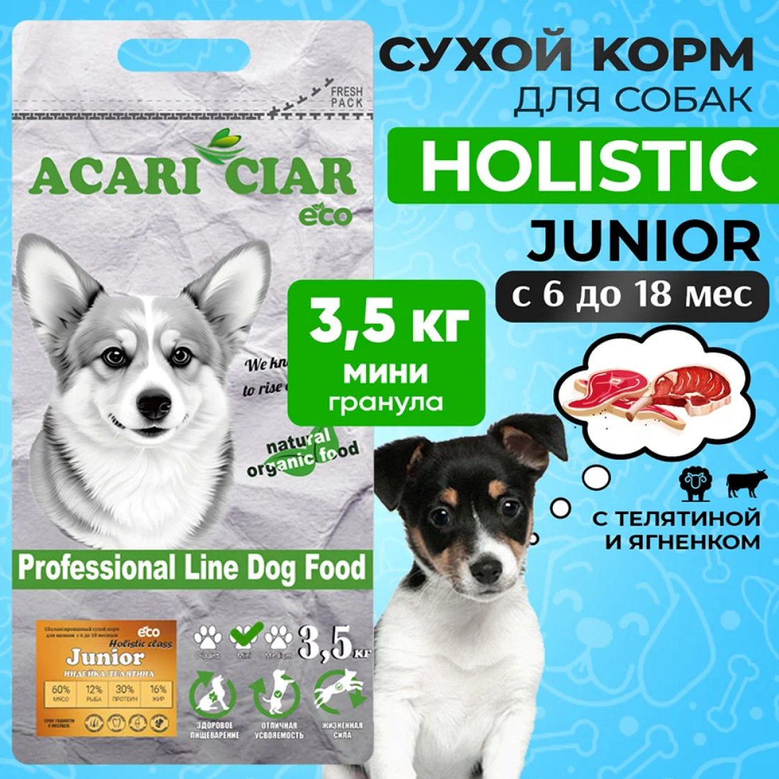 Сухой корм для собак ACARI CIAR JUNIOR 3,5 кг MINI гранула телятина
