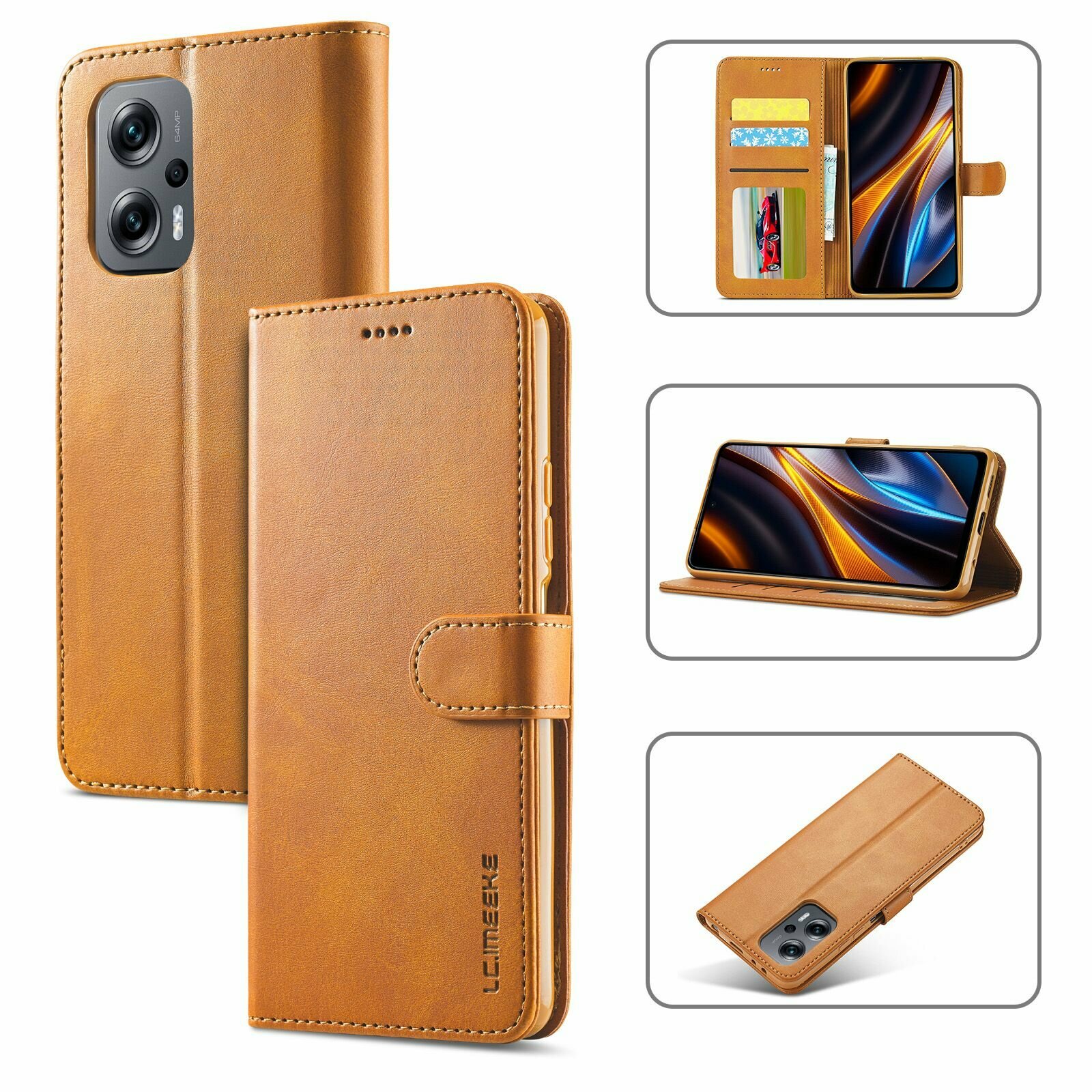 Картинки LCIMEEKE Кожаный книжка чехол для Xiaomi Redmi 10 5G 2022 / Poco M4 5G /Poco M5 /(Сяоми Поко М4, Ксиаоми)(Сяоми Поко М5, Ксиаоми) с визитницей из экокожи