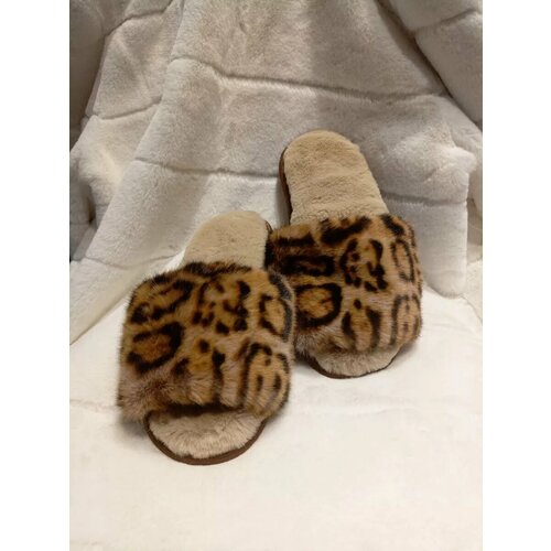 фото Тапочки original fur company, размер 40, черный, бежевый, горчичный