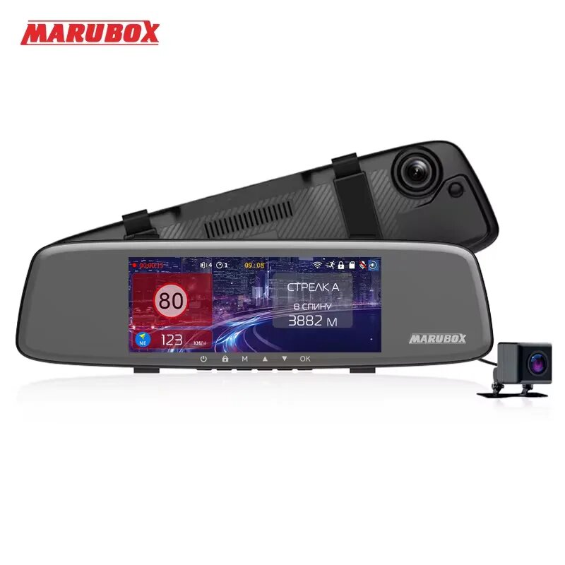 Marubox M680GPS, Видеорегистратор с GPS информатором, Видеорегистратор зеркало со встроенным GPS-информатором, Регистратор зеркало для автомобиля, Встроенный Wi-Fi модуль, предупреждение водителя о камерах на дороге, M680GPS