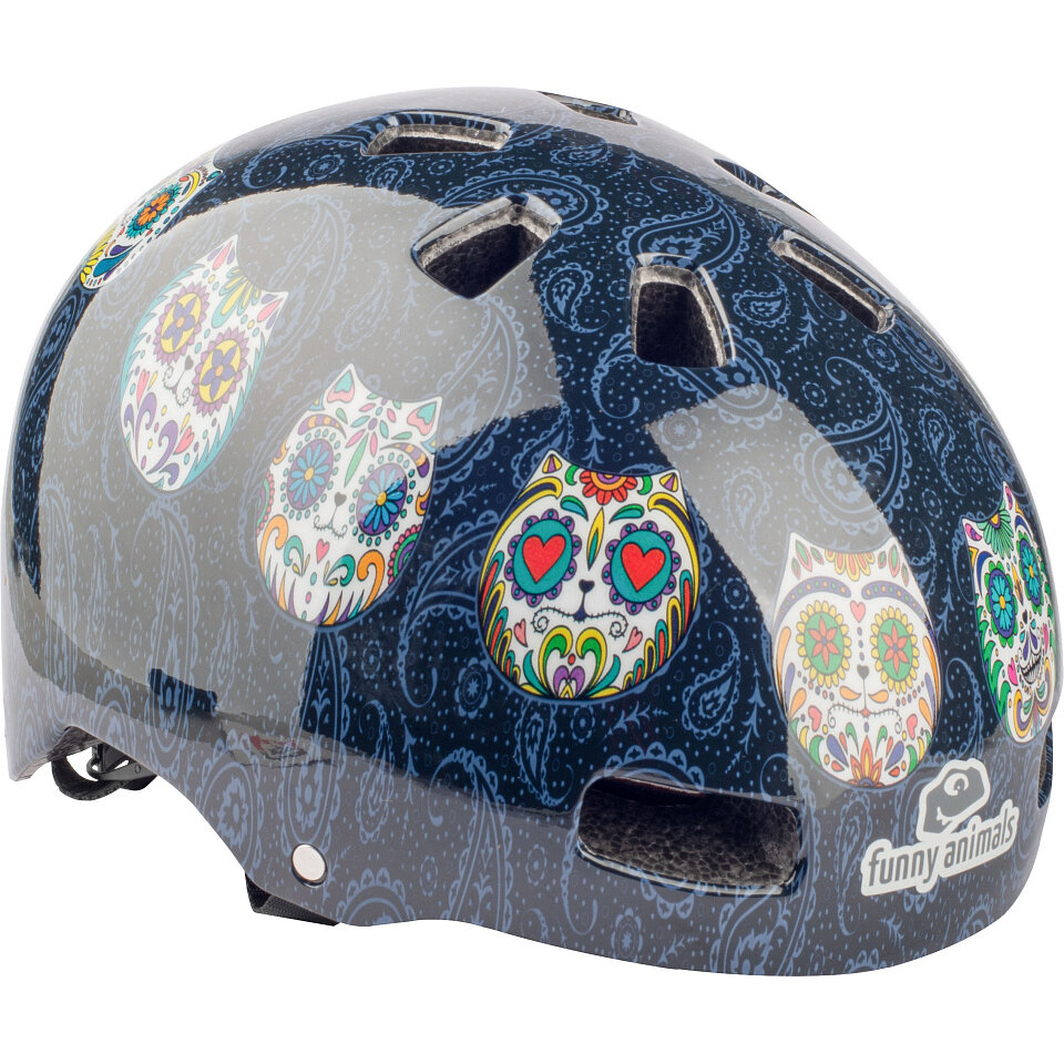 Защитный детский шлем для велосипеда/для роликов Funny Animals Santa Muerte Cat Dark-Blue, размер 51-55 cм
