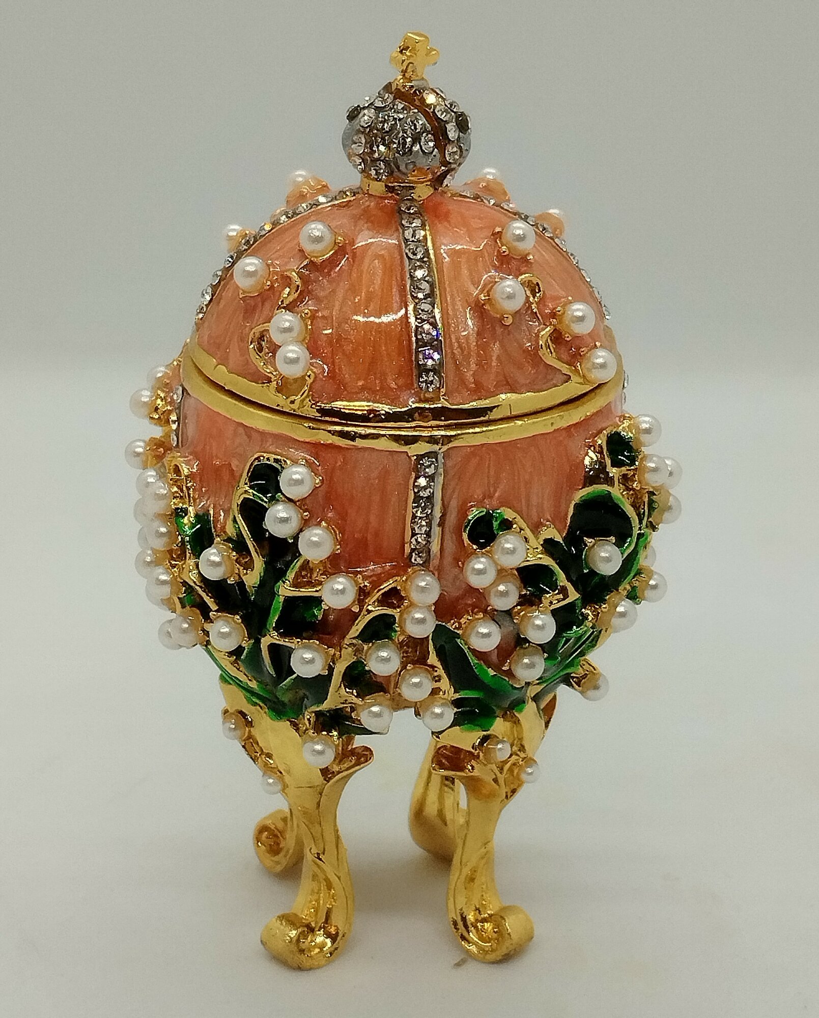 Яйцо Фаберже Ландыш малое, с жемчугом, розовое, (магнитный замок)