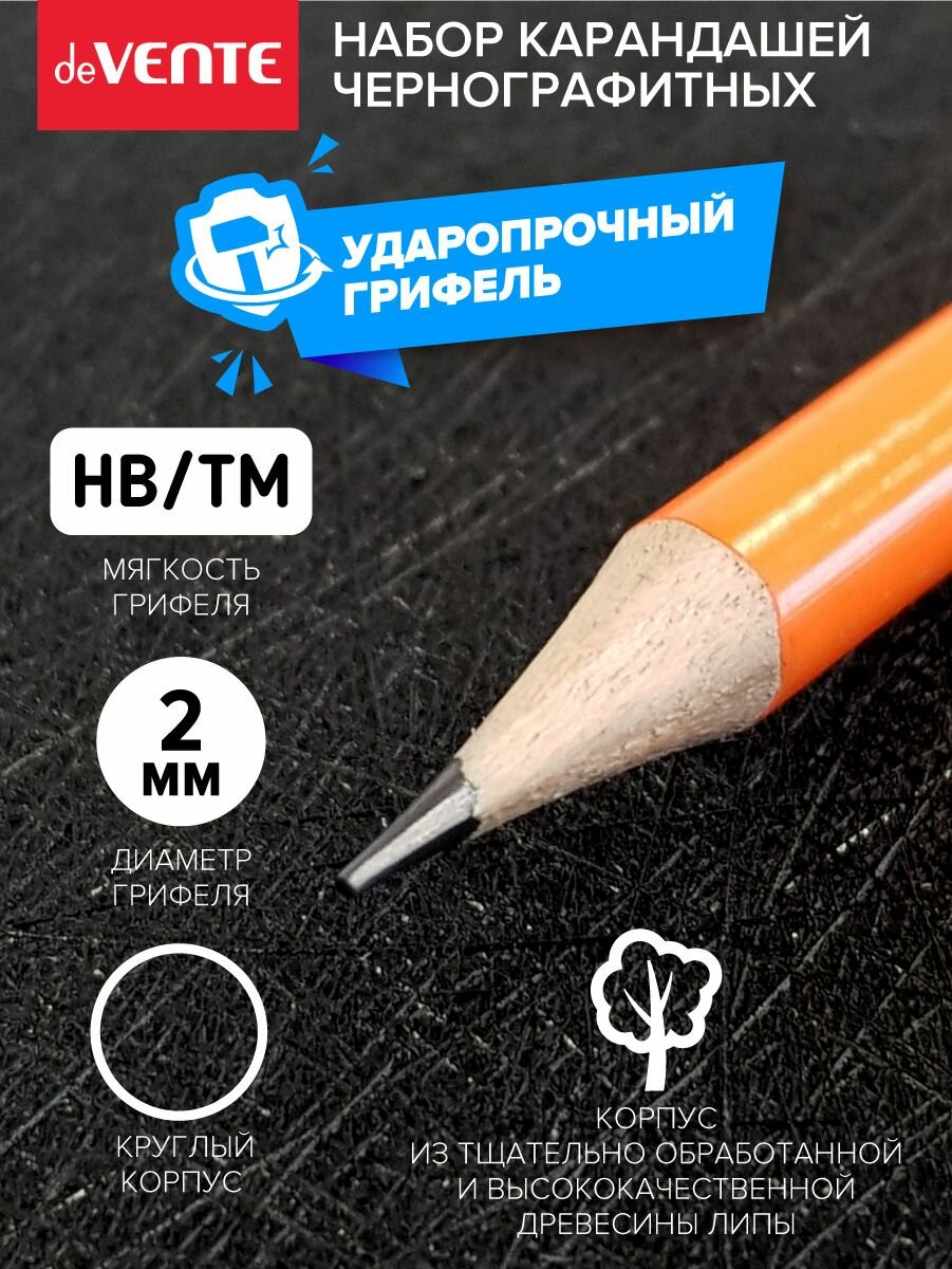 Набор простых карандашей чернографитных для рисования с ластиком и мотивирующими фразами на корпусе 6 шт — фото 1