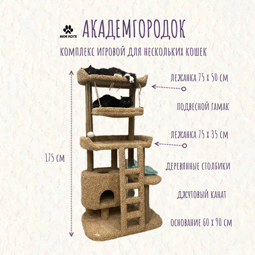 Игровой комплекс для кошек с когтеточкой Моя Котя "Академгородок" подвесной гамак цвет бежевый