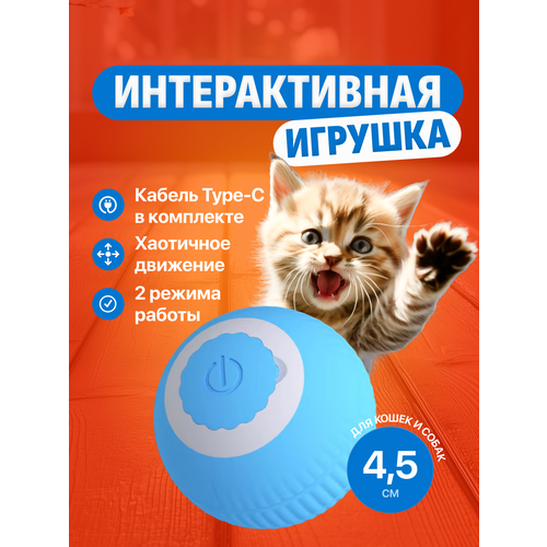 Мяч для кошек интерактивный, игрушка дразнилка для кошек и собак, каучук / пластик, голубой