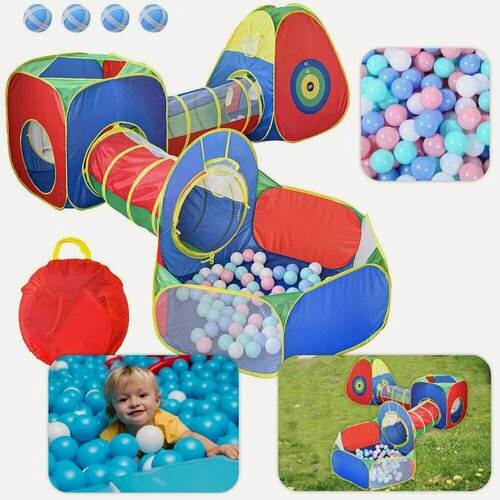 Изображение товара Детский игровой домик-палатка 5 в 1 с туннелем и шариками для мальчиков и девочек, универсальный комплекс CJX2