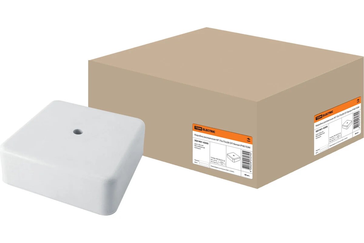 TDM ELECTRIC Коробка распределительная 75х75х28 ОП белая IP40 упаковка 10 штук SQ1401-0205