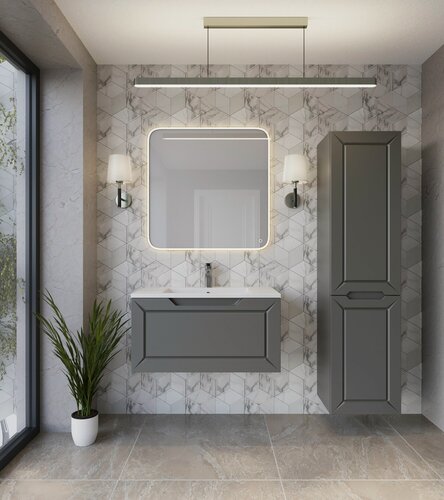 Изображение товара Тумба с раковиной для ванной 80 подвесная Alba Графит, раковина Персона, аквакрафт