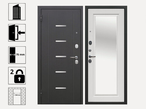 Изображение товара Дверь Ferroni 7,5 см Гарда Серебро Зеркало Фацет Белый ясень 960L