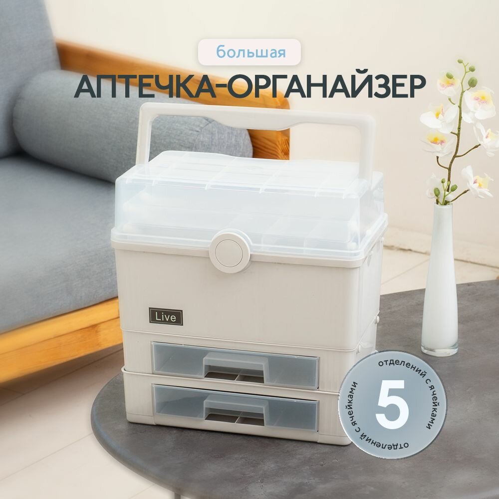 Органайзер для лекарств Oqqi аптечка домашняя пластик 345х34х20 см большой контейнер для лекарств
