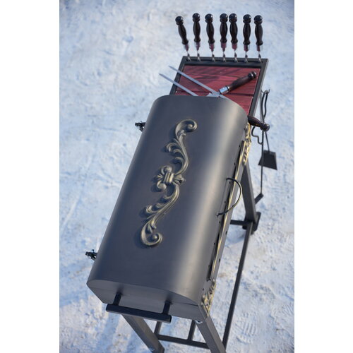 Усиленный мангал 5мм горячекатанная сталь. Барбекю с крышкой. Жаровня с полочкой деревянной. Гриль лофт с дровницей