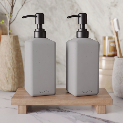 Изображение товара Набор дозаторов Emily Slim, 250мл с черной помпой, для жидкого мыла, бетон, серый матовый