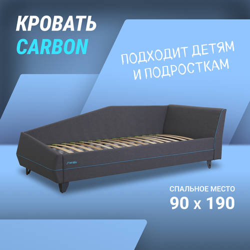 Фабрика Мирлачёва Кровать CARBON дизайн 2024г 90х190, на ножках, изголовье слева, кант голубой