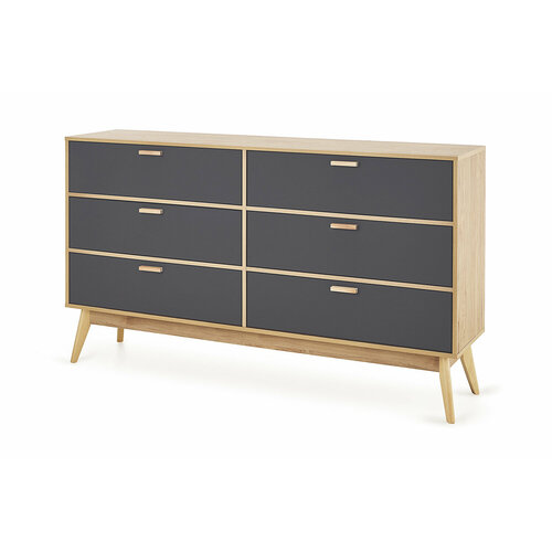 Комод напольный 6 ящиков SCANDICA Хортен для гостиной 1678х1004х40 см на ножках МДФЛДСП цвет графит дуб натуральный светлый 19999₽