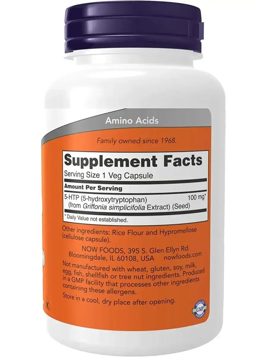 Картинки NOW 5-HTP, от бессонницы, депрессии, усталости, 100мг, 120шт