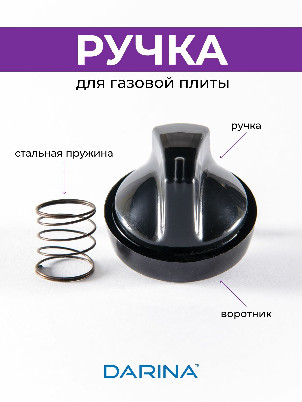 Ручка для газовой плиты DARINA, черная, короткая ножка