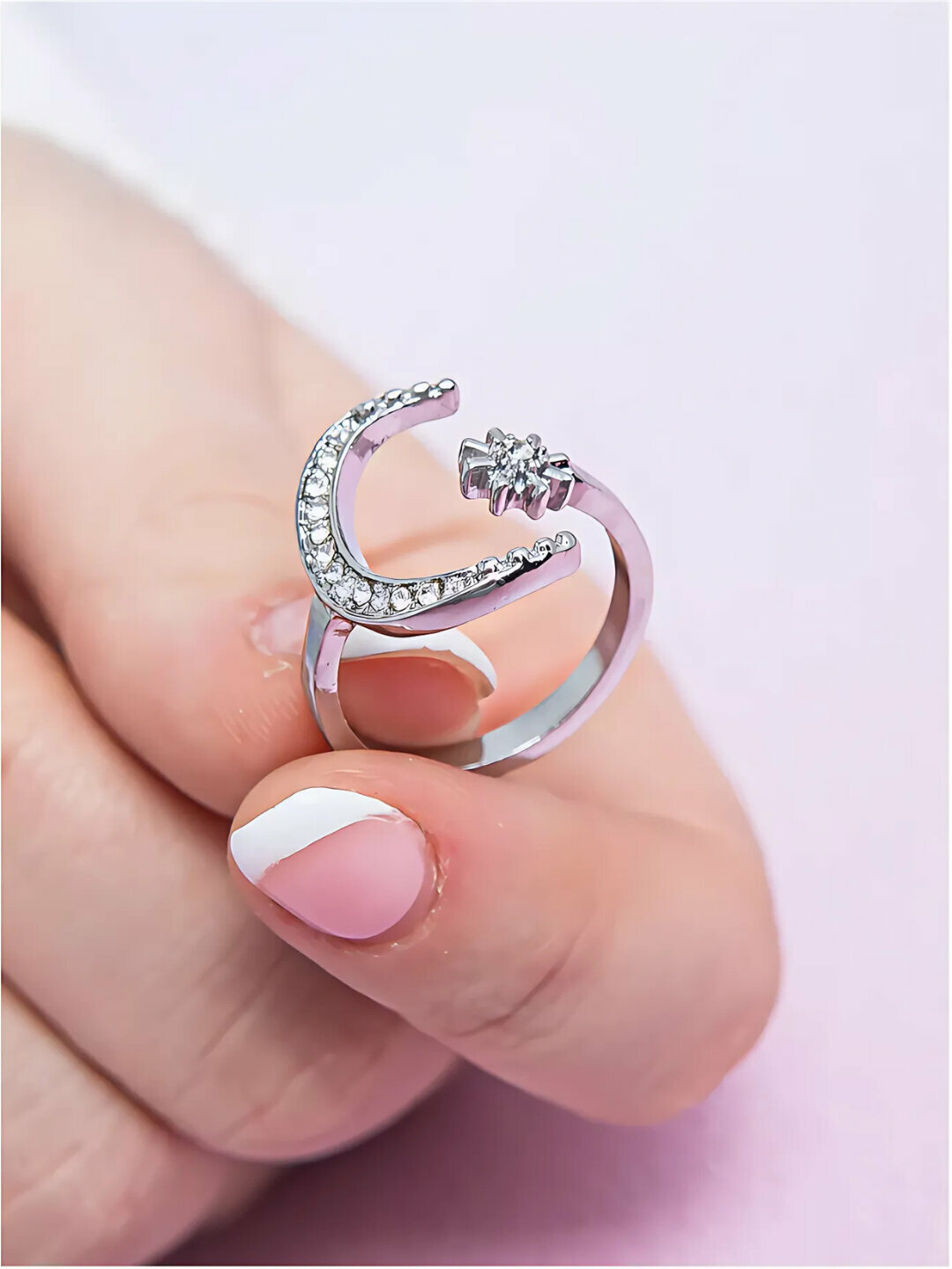 Кольцо-кулон, Swarovski Zirconia, безразмерное, ширина 5 мм, white — фото 1