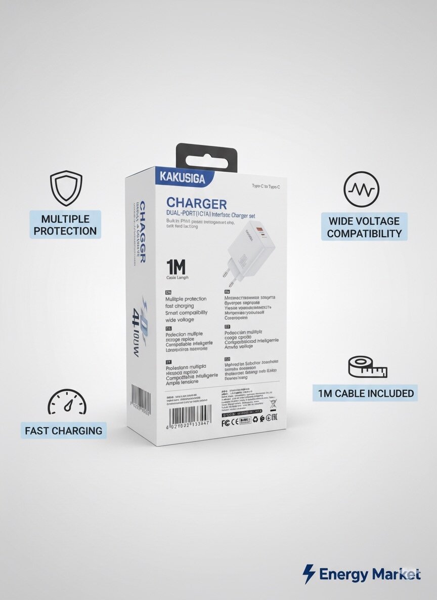 Кабель KAKUSIGA, Type-C, USB, PD40W, 40Вт, 2 порта, поддержка MFi — фото 1