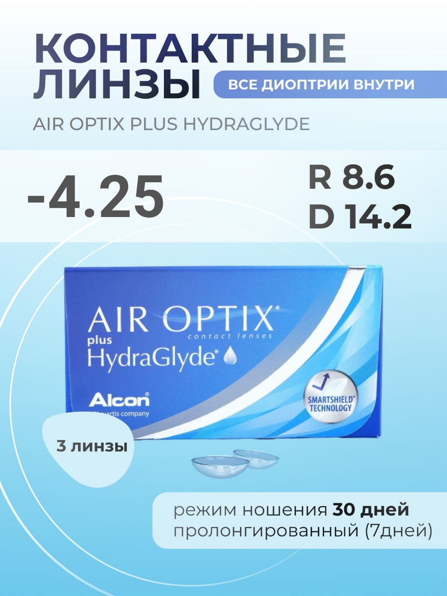 Air Optix plus HydraGlyde 3 шт. R: 8.6 D: -4.25