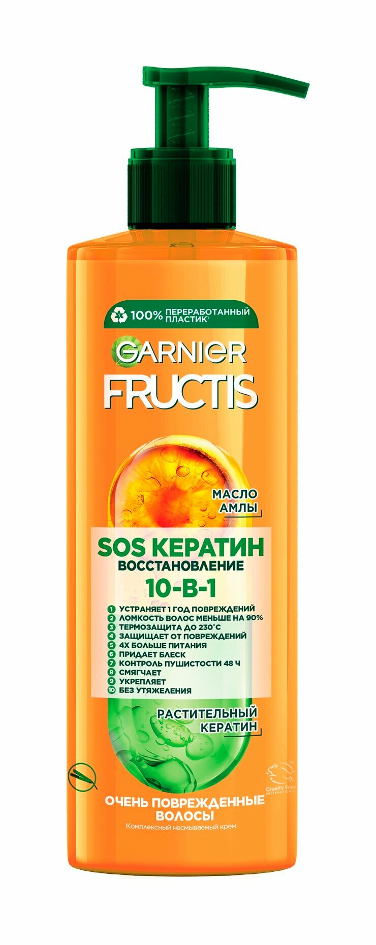 GARNIER Крем-уход несмываемый Fructis SOS Спасатель волос 10 в 1, 400 мл, Без парабенов