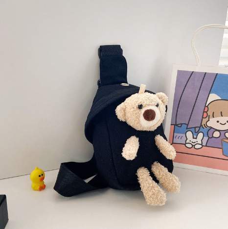 Детская сумка с медвежонком, холщовая сумочка рюкзак для девочек и мальчиков