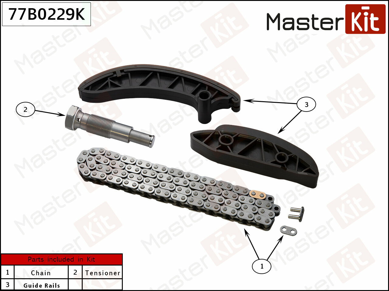Комплект цепи ГРМ MERCEDES-BENZ W246/W204/C207/W212/A207/X204/W221/W639/SPRINTER 2143cc Die, MASTERKIT 77B0229K