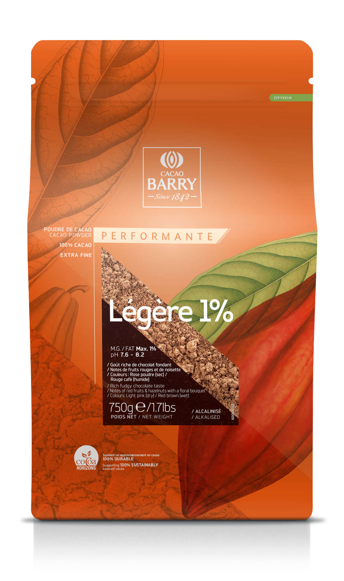 Какао-порошок обезжиренный 100% Cacao Barry Legere Жирность 1% 0,75 кг