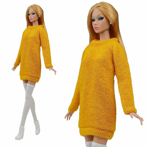 фото Платье-свитер цвета "рудбекия" и чулки для кукол 29 см. типа барби elenpriv