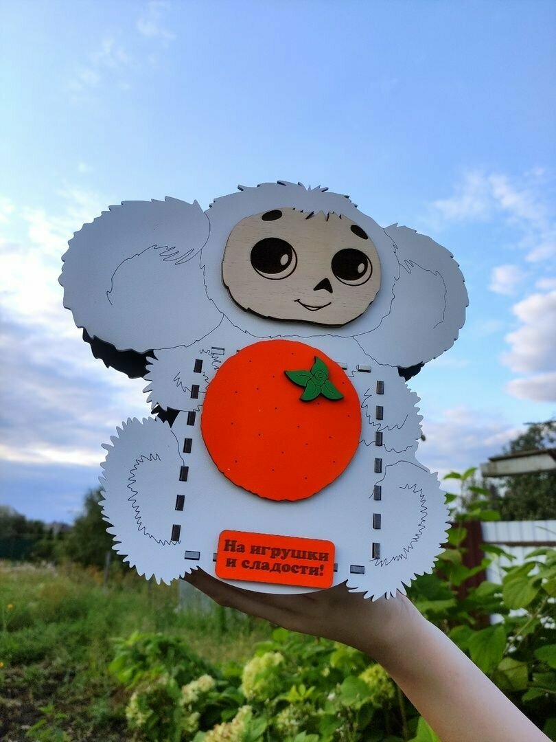 Деревянная копилка с цифрами Чебурашка