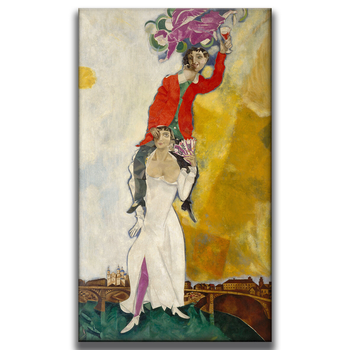 Картина для интерьера на холсте «Двойной портрет с бокалом вина» Марк Шагал 50х86 холст без подрамника
