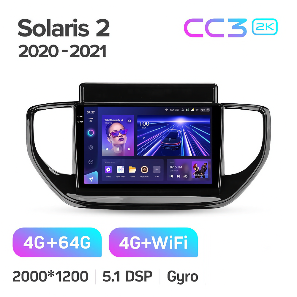 Магнитола Teyes CC3 4/64 2k-display Хендай Солярис 2 рестайлинг For Hyundai Solaris 2 2020 - 2021