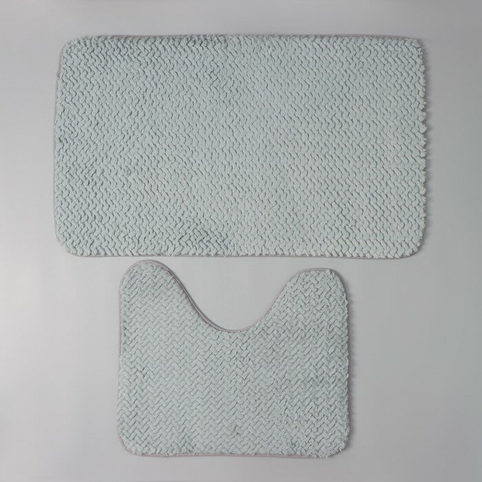 Набор ковриков для ванны и туалета SAVANNA "Луи" 2 шт (50х80, 40х50 см), цвет серо-синий - фотография № 1