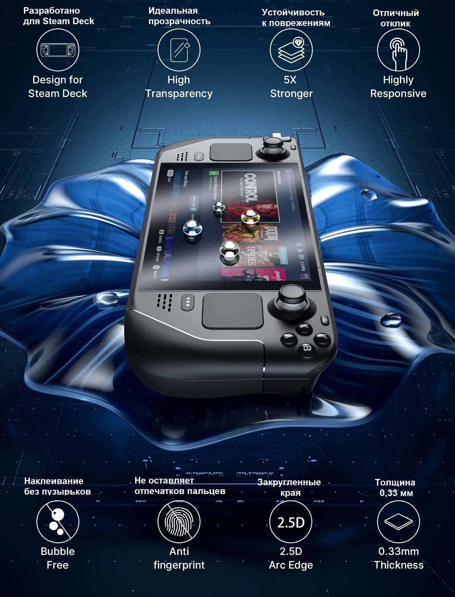 Защитное глянцевое стекло JSAUX 2 шт для Steam Deck LCD/OLED олеофобное 9H GP0107 — фото 1