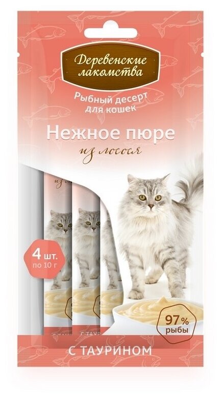 Картинки Лакомство для кошек Деревенские лакомства Нежное пюре из лосося, 40 г