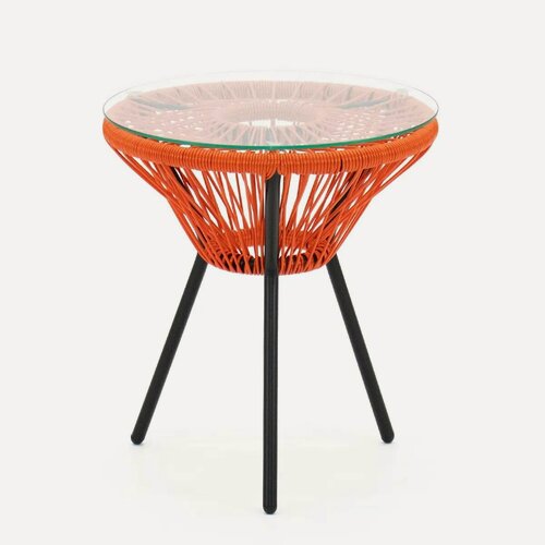 Изображение товара Кофейный стол KORNERA "Акапулько", каркас черный, искусственный ротанг оранжевый