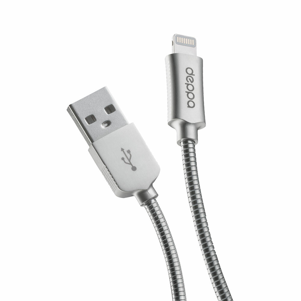 Кабельдля зарядки смартфона Steel USB - Lightning, алюминий, 1.2м, Deppa 72395