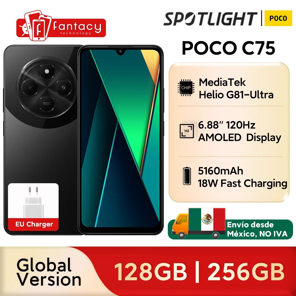 Смартфон Poco C75, 8/256ГБ, global, Official Standard, Poco, C75, Смартфон, Черный, 8ГБ, 256ГБ, global, Новый, 01.07.2024 — фото 1