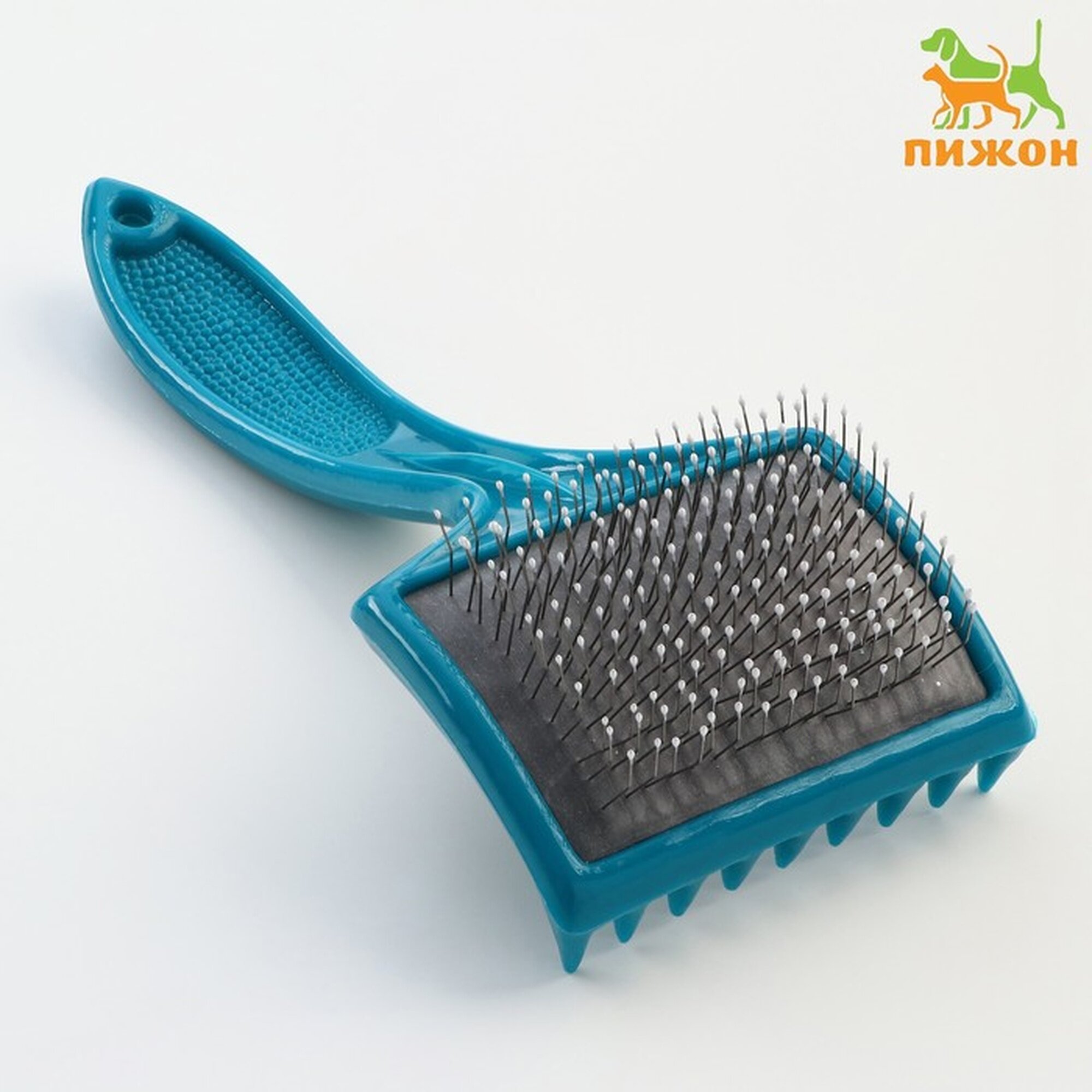 Щётка - пуходёрка большая мягкая с каплями основание 68 х 48 мм бирюзовая