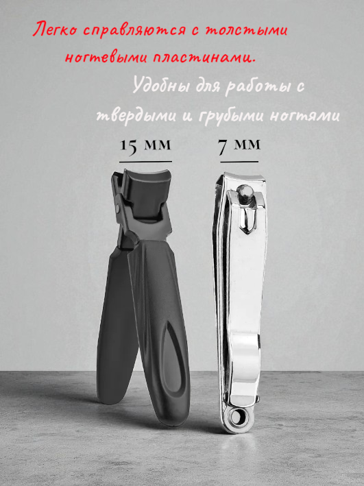 Кусачки для ногтей с широким лезвием до 1,5 см. книпсер для утолщенных ногтей. Цвет черный — фото 1