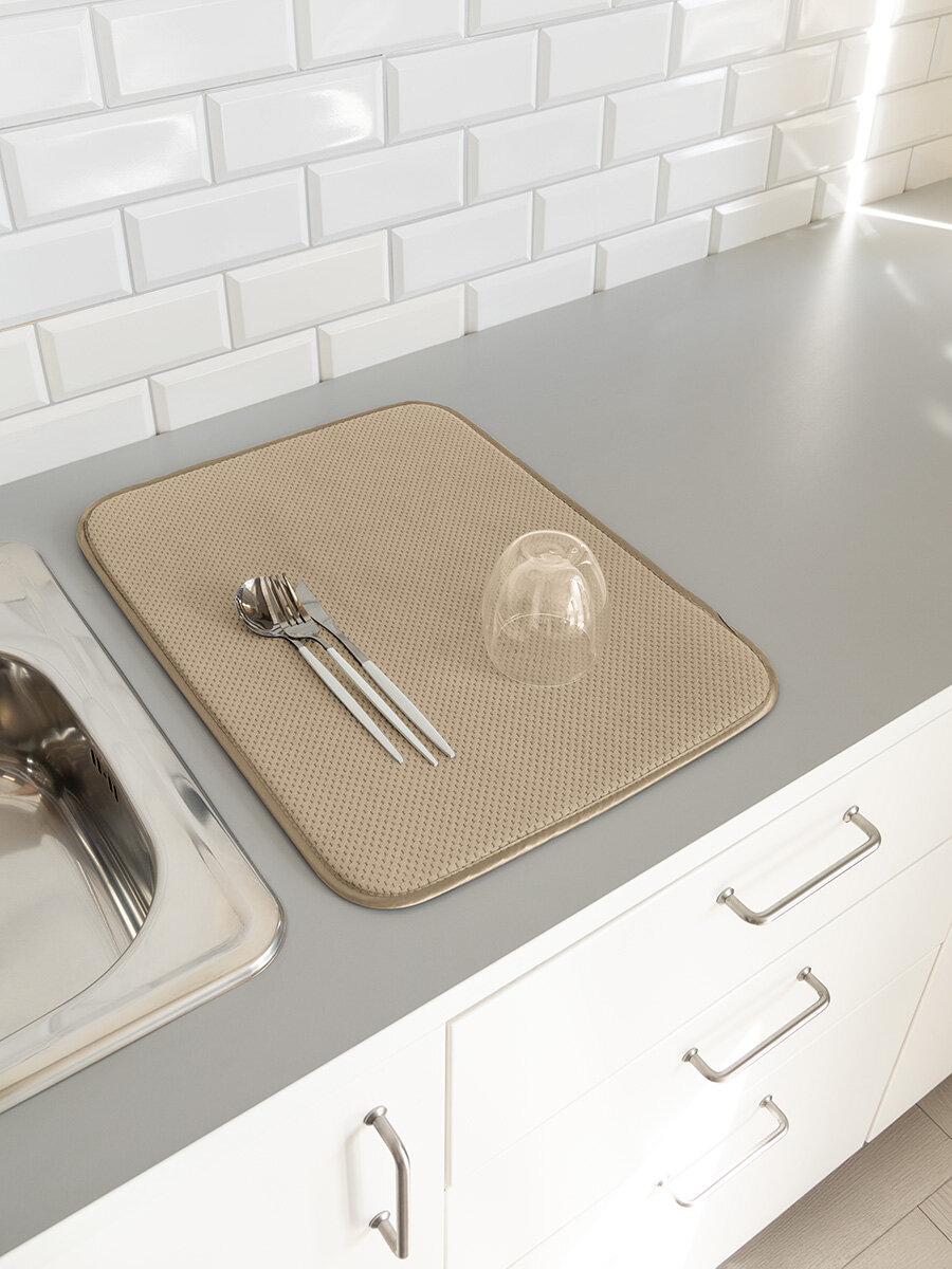 Коврик для сушки посуды DeNASTIA, 38x51, микрофибра, бежевый