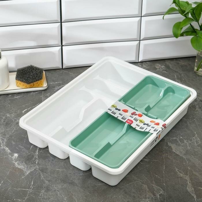 IDEA Лоток для столовых приборов IDEA 2-х ярусный 10 секций 31×40×7 см пластик белый серый