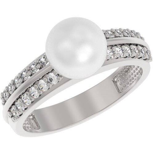 фото Кольцо арина, серебро, 925 проба, родирование, жемчуг имитация, фианит, размер 17.5 ювелирная компания арина