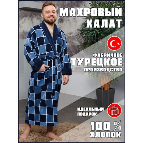 NORTEKS / Халат мужской махровый / халат банный / Синяя клетка / 2XL