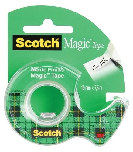Клейкая лента канцелярская 3M Scotch Magic шир.19мм дл.7.5м невидимая на диспенсере - фото №2