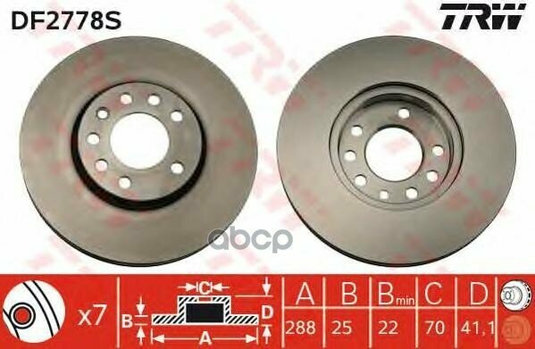 Диск Тормозной Передний Opel Vectra B/Saab 900 Ii/93/95 /Vent. d=288Mm Trw Df2778s TRW арт. DF2778S