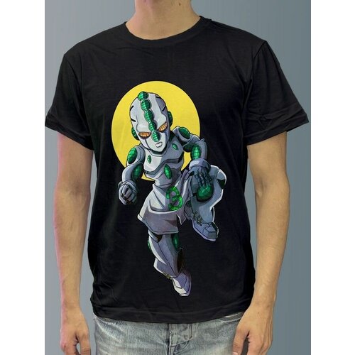 фото Футболка мужская черная из хлопка с dtf рисунком аниме джоджо - 1095 будь на стиле