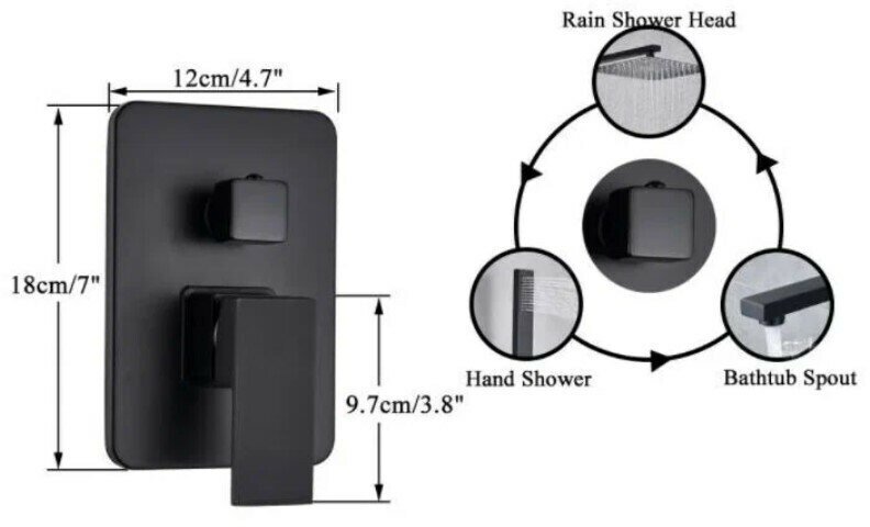 Душевая система скрытого монтажа чёрная матовая Mixxus KUB inner 004 BOX поворотный излив+лейка 40 см - фотография № 6