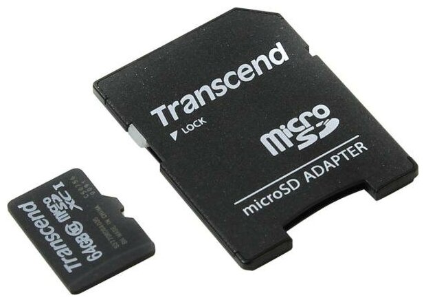 Карта памяти Micro SDXC 64Gb Class 10 Transcend TS64GUSDXC10 + адаптер SD