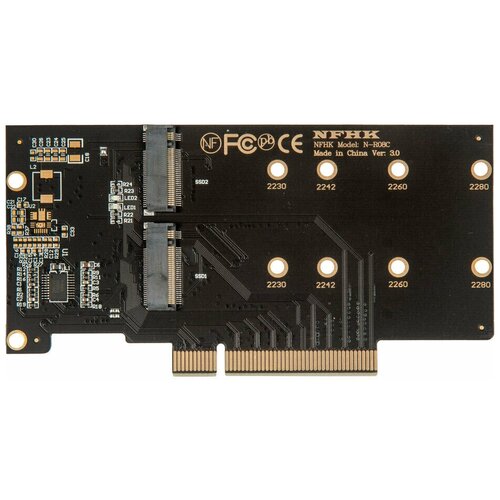 Адаптер-переходник / плата расширения для установки 2 накопителей SSD M.2 PCI-E NVMe (M key) в слот PCI-E 3.0 x8/x16 / NHFK N-R08C